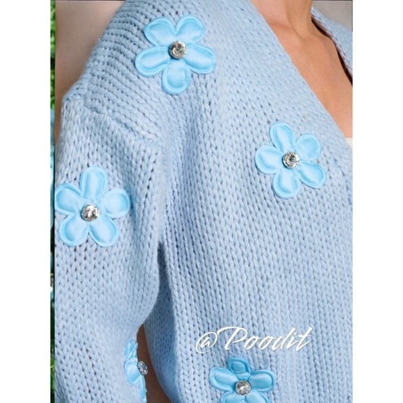 BAEVELY baby blue floral cardigan S M L - Picture 3 of 7
